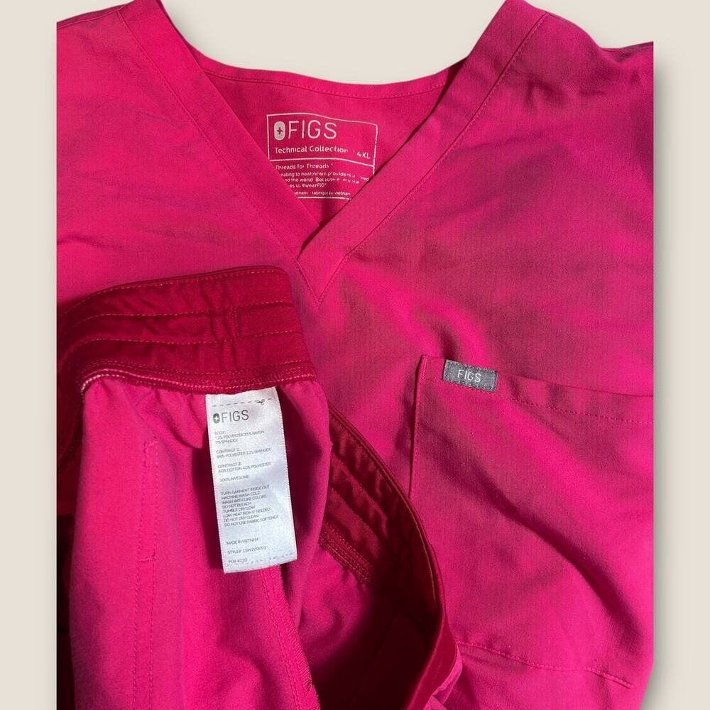 FIGS Scrub Set Womens 4XL Pink Medical Nurse Top Pants Elastic Waist W12 - Picture 2 of 2